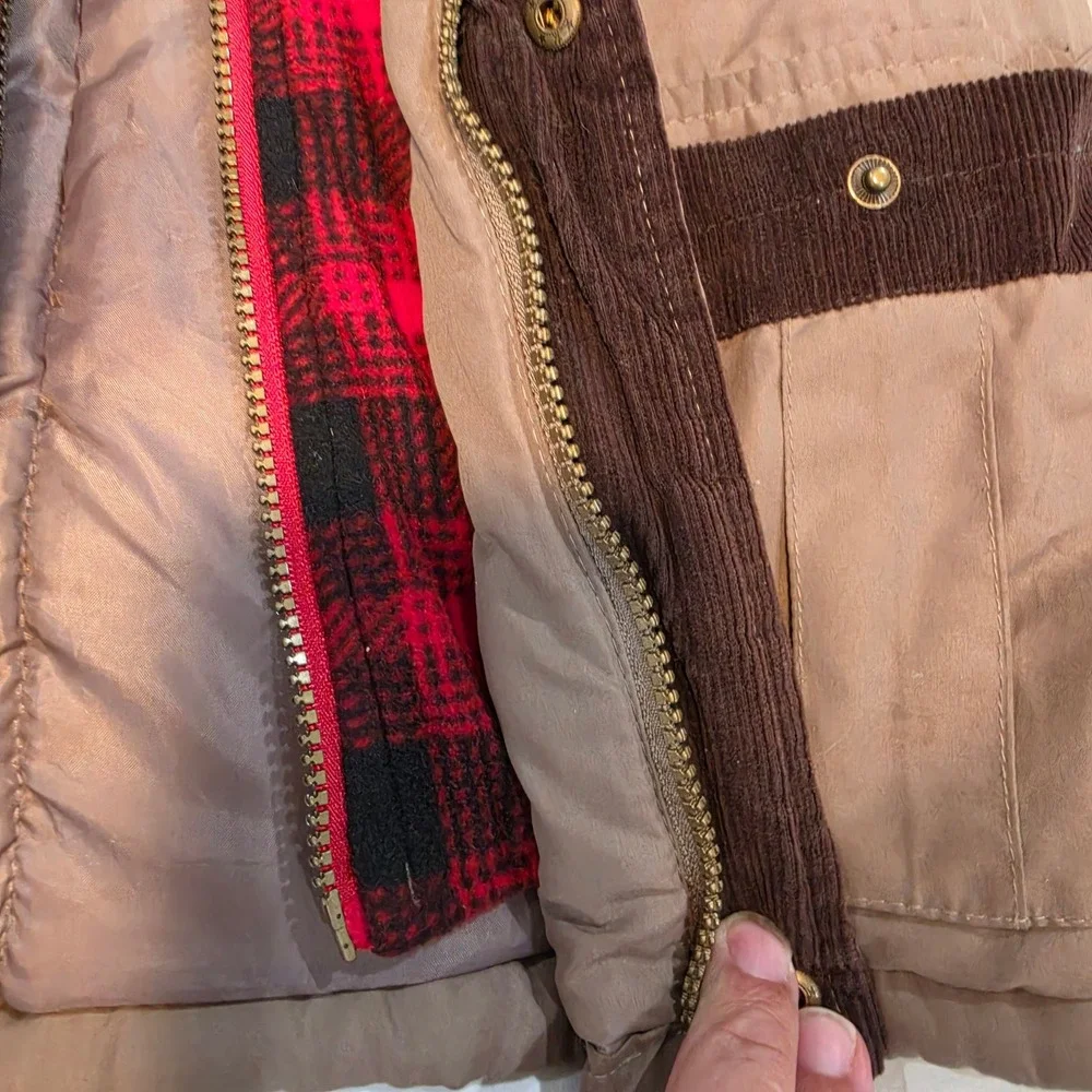 OshKosh B'gosh Parka Jacket Boys 6 Tan Flannel Lined Hooded Excellent B216JS2-SA